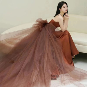 Robe de mariée style européen et américain, robe à nœud papillon, robe de mariage en plein air, costume de spectacle, robe de toast de la mariée - Product Image 4