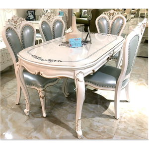 Luxury French Classic <b>Dining</b> <b>table</b> <b>White</b> Solid Wood Carving <b>Table</b> Chair <b>Dining</b> Set <b>Dining</b> <b>Room</b> Furniture - Product Image 1