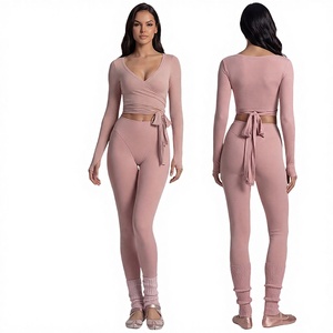 Haut de yoga à manches longues avec taille élastique - Ensemble 2 pièces haut de gamme pour fitness en extérieur (Spandex/Nylon extensible) - Product Image 3