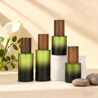 Flacon en verre vert foncé dégradé personnalisé avec couvercle en bois de zèbre, 30g-120ml, flacon compte-gouttes pour crème, flacon pulvérisateur, conteneur cosmétique recyclable
