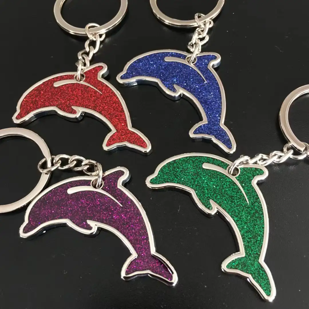 Manufacturer Marine Life Turtle Sea Horse Dolphin Glitter Shark Shape Ocean Keychain Custom Shape Ocean Animals Keychains