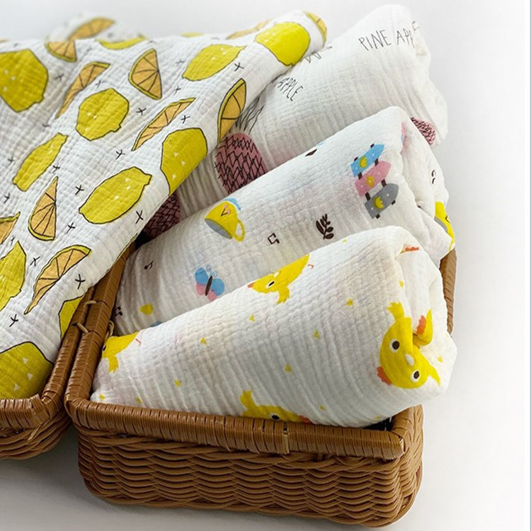 Cotton little yellow duck print double crepe cotton bath towel diaper baby fabric