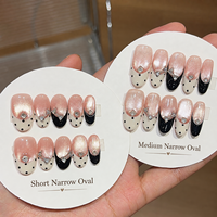 Faux ongles press-on œil de chat faits main, motif pois, style français, nœud 3D, courts, moyens, ovales étroits, vente en gros, personnalisés ODM OEM