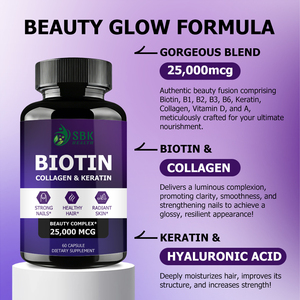 High Absorption Collagen Keratin <b>Supplement</b> Hair Growth Capsule Support Healthy Hair Skin Nails Biotin Capsules 25000mcg - Product Image 4