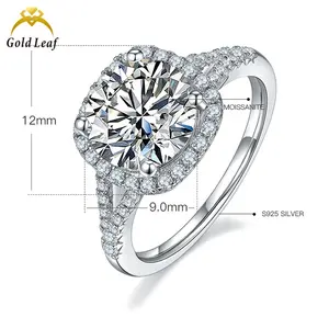 Goldleaf Jewelry Round Cut Moissanite Engagement Rings D Color VVS White Gold Plated 925 Sterling Silver Wedding Ring for Women