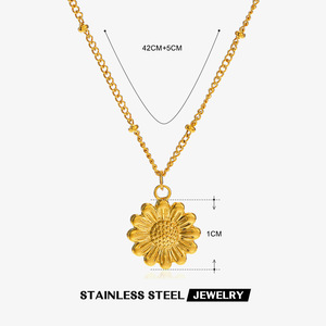 สร้อยคอจี้ดอกไม้ทรงกลมทำจากสเตนเลสสตีลสไตล์วินเทจสร้อยคอพร้อมจี้ดอกไม้ทรงกลม - Product Image 6