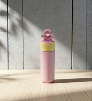 Tube de rouge à lèvres cosmétique rose, corps cylindrique, anneau jaune, poignée fleurie, bouchon à vis, plastique, OEM, faible MOQ, logo personnalisé, sérigraphie