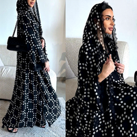 Elegante Damen Arabische Lange Offene Abaya mit Integriertem Schal, Polka-Dot-Spitzenbesatz, Marokkanischer Kaftan, Muslimah ODM Polyester Fledermausärmel