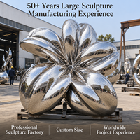 Sculpture florale en acier inoxydable sur mesure, grande œuvre d'art extérieure, finition miroir, décoration paysagère pour jardin, hôtel, place publique, résistante aux intempéries