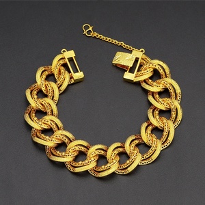กำไลข้อมือทอง 24K ชุบทองเหลืองทองแดง ดีไซน์ฮิปฮอปแบบ Cuban Link ประดับเพชรซิคอนสุดฮิต ราคาขายส่ง - Product Image 1