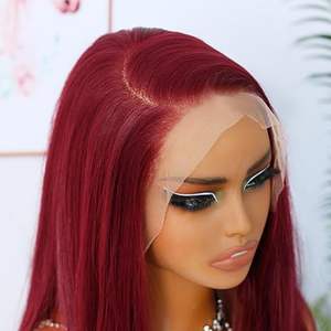 Proveedor al por mayor 99J <span class=keywords><strong>largo</strong></span> 13x4 encaje frontal Peluca de cabello humano negro mujeres Borgoña rojo sedoso recto peluca con malla frontal - Product Image 4