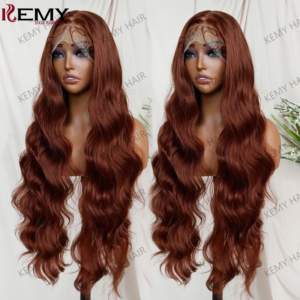 KEMY HAIR 프리미엄 내열 섬유 가발 6*13 HD 투명 레이스 느슨한 웨이브 합성 구리 가발 도매 - Product Image 1
