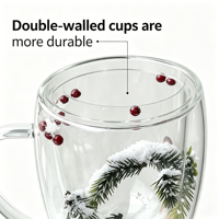 Tasses à café en verre borosilicate à double paroi, style boule de neige, pour Noël, verres à eau et à thé, design européen pour la maison