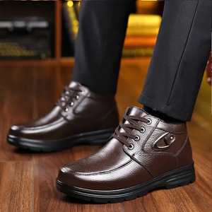 Bottines en cuir véritable pour hommes, bout rond, doublure en fourrure, semelle extérieure en caoutchouc, chaussures d'hiver chaudes, semelle intermédiaire antidérapante en EVA - Product Image 2