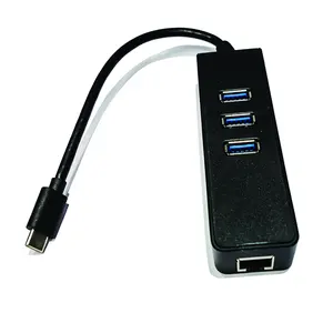 价格便宜的USB 3.0 usb-c型至网络电缆集线器3端口USB 3.0 RJ45适配器Type-C至RJ45