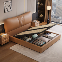 Lit de rangement moderne en cuir italien de luxe avec design ergonomique lumineux, tailles Queen et King, vente en gros