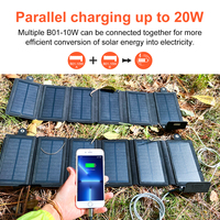 Pengisi Daya Panel Surya Portabel 10W, Pengisi Daya Bank Tenaga Surya Lipat Kompak dengan Output USB untuk Hiking, Camping, dan Perjalanan
