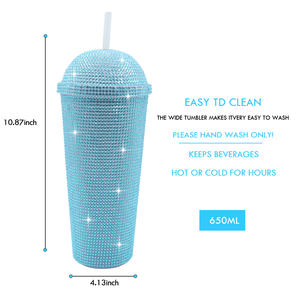 Tasse à café froide couleur logo personnalisé gobelet de fête en diamant gobelet clouté bouteille d'eau gobelet avec paille - Product Image 4