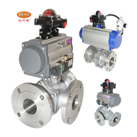 DN50-DN300 Q8003-B Pn16 Ansi classe 1500 CF8/304/316 vanne à boisseau sphérique à commande pneumatique à bride en acier inoxydable à trois voies