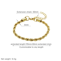 Pulsera Minimalista de Acero Inoxidable con Cadena de Cuerda Trenzada, Chapada en Oro de 18K, Resistente al Agua, Unisex, Joyería Apilable para Uso Diario
