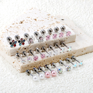 ต่างหูสแตนเลสทรงกลมรูปดาวสำหรับกระดูกอ่อนหู สวมใส่ได้ทุกวัน ชุด 12 คู่ - Product Image 1