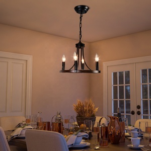 Lámparas colgantes negras de granja, candelabro decorativo, luces colgantes redondas, candelabro de nogal, luz colgante para hotel en casa - Product Image 2