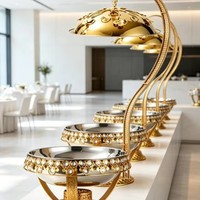 Chauffe-Plat Buffet Moderne de Luxe en Acier Inoxydable avec Bordure Dorée pour Hôtels et Banquets