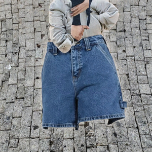 กางเกงยีนส์ขาสั้นขาดรุ่ย เอวสูง สำหรับผู้หญิง แต่งชายรุ่ย สไตล์ลำลอง ซัมเมอร์ วินเทจ สีน้ำเงิน - Product Image 3