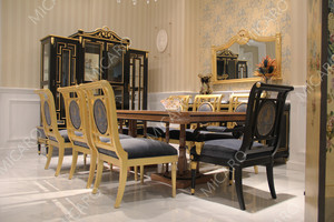 Meubles en bois européen classique, ensemble <span class=keywords><strong>de</strong></span> table et <span class=keywords><strong>de</strong></span> table 8 places, avec <span class=keywords><strong>chaises</strong></span> en tissu italien, luxe, nouveau, - Product Image 2