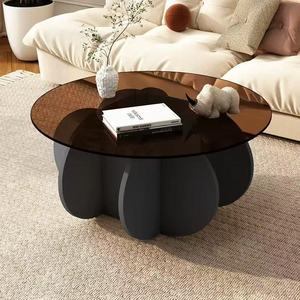 Modern Round Glass Top Coffee <strong>Table</strong> with Fluted <strong>Pedestal</strong> Base White Finish Living Room Center <strong>Table</strong> <strong>Small</strong> Space Furniture - Product Image 4