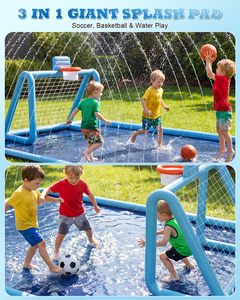 Tapis de jeu aquatique 3 en 1 pour enfants avec arroseur, 118x137, extra large, antidérapant, avec but de football et panier de basket, pour l'extérieur - Product Image 3