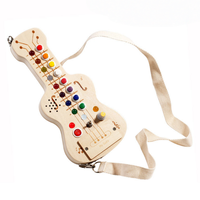 Guitare électrique en bois naturel pour enfants, instrument de musique de simulation, jouet rechargeable avec batterie, cadeau, planche d'activités avec lumière et son