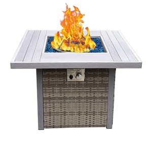 45000-49999 Btu Outdoor Metal Wicker Fireplace Smokeless <b>Fire</b> <b>Pit</b> <b>Table</b> <b>with</b> Cover for Garden Patio Outdoor Cooking Furniture - Product Image 3