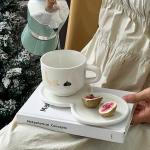 Taza de Café Coreana de Cerámica con Plato Dulce, Diseño Simple de Alta Calidad para el Té de la Tarde y el Desayuno - Product Image 6