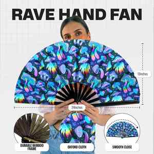 Abanico Plegable con Estampado de Hongos Mágicos, Abanico Portátil con Brillo Neón para Clubes, Bailes, Eventos y Espectáculos - Product Image 2