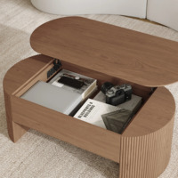Table basse élévatrice moderne minimaliste avec rangement caché durable Table centrale de salon ovale en bois massif meubles de maison