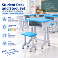 Ensemble de mobilier scolaire commercial : Bureau et tabouret pour étudiant en PP, hauteur fixe, avec plateau en option – Vente en gros