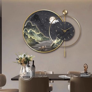 Orologio da Parete in Porcellana Cristallina Stile Cinese con Paesaggio, per Sala da Pranzo e Soggiorno, con Supporto in Legno - Product Image 5