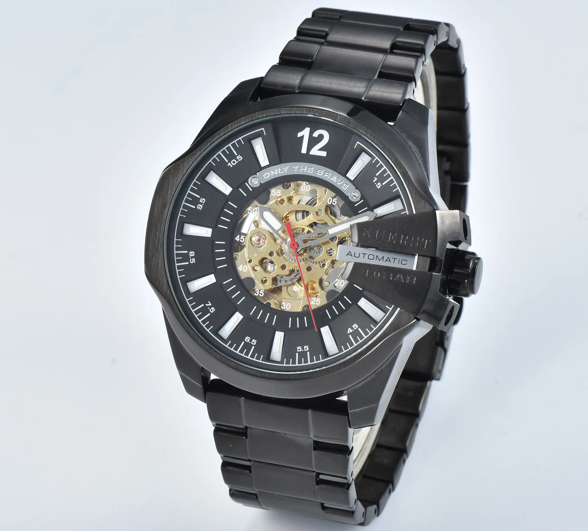 KUERST stainless steel automatic mechanical watch Sports black men's watch