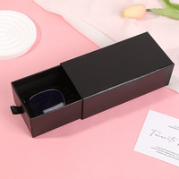 Boîte à tiroir en carton noir mat de luxe, logo personnalisé, estampage quadricolore, petit emballage pour lunettes de soleil, boîte cadeau rigide en carton