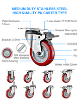 Ruedas giratorias de PU de alta calidad de acero inoxidable de 3 '', 4 y 5'', ruedas industriales para exteriores SUS 304