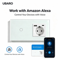 Interruptor de Luz Táctil Inteligente UBARO WiFi de 2 Canales, Panel de Vidrio Templado de 157 mm, Clasificación IP20, Monitor de Energía, Compatible con Tuya Smart Life Home