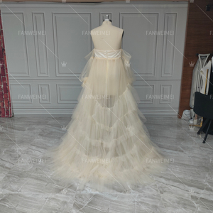 Abito Premaman <span class=keywords><strong>Lungo</strong></span> in <span class=keywords><strong>Tulle</strong></span> di Alta Qualità <span class=keywords><strong>con</strong></span> Pancia Scoperta, Spalle Scoperte e Maniche Corte a Sbuffo per Servizi Fotografici - Product Image 5