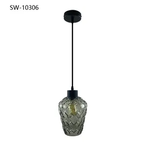 Modern Nordic Indoor Ceiling Hanging Decor Chandelier Light Smoke Amber Blow Glass Pendant Lamp For Hotel Home Decoration