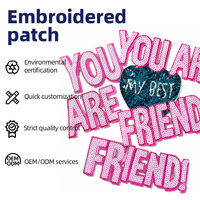 Patch brodé Y2K rose à paillettes avec lettres, thermocollant, motif 'Meilleur Ami', badge mode scintillant, décoration de vêtements DIY