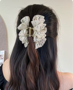 Pinza de Pelo Coreana de Malla con Lazo Romántico Francés, Accesorios para el Cabello para Bodas y Fiestas para Mujer - Product Image 3
