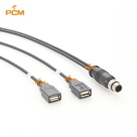 Câble d'extension industriel M12 A Code 8 broches mâle vers 2x USB2.0 Type-A femelle double port pour panneau de commande de machine