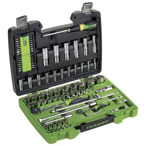 Jeu de douilles Fasano 1/4 3/8 1/2 pouce, métrique et standard, avec cliquets et rallonges pour réparation automobile - Product Image 1