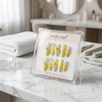 Ensemble de faux ongles en amande faits à la main B633, motifs floraux, citron et pois dorés, pour doigts