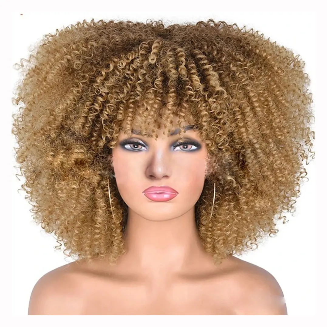 Short Hair Wigs Vendors Afro Kinky Curly Wigs With Bangs for Black Women African Synthetic Ombre Glueless Colored Cosplay Wigs